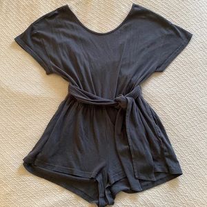 Free People Grey Tie-Front Romper, Size XS